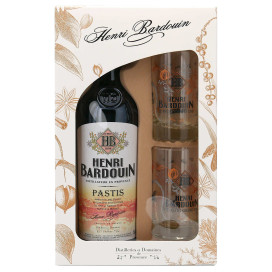 Caixa de assinatura Pastis Henri Bardouin 45% Garrafa de 70cl + 2 copos