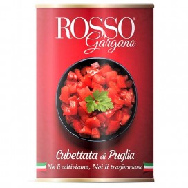 pulpa de tomate em cubitos Rosso Gargano em lata de 400 gr. com 24 latas para embalagem