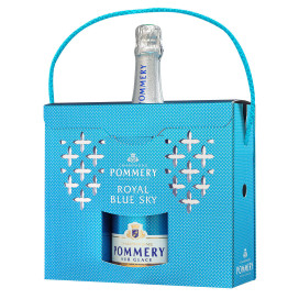 Caixa de presente Champagne Blue Sky Pommery com 2 flûtes polypro