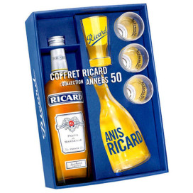 Ricard coleção de caixas anos 50 Garrafa de 70cl, 1 garrafa e 4 copos