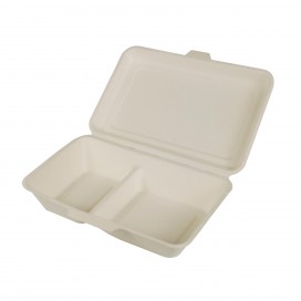 Caixas de cana de açúcar para alimentos pure 2 compartimentos 6,7 cm x 23,5 cm x 16,7 cm branco